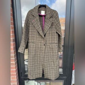 Avec Les Filles Brown Plaid Trench Coat